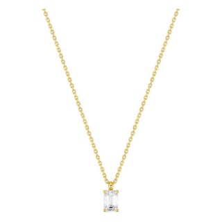 Colar solitário em ouro amarelo 18K com diamante criado de lapidação esmeralda 0,50 ct
