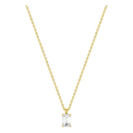 Collar solitario de oro amarillo 18K con diamante creado de talla esmeralda 0,50 ct