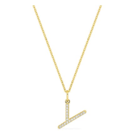 Collar inicial letra Y de oro amarillo 9K con diamantes creados 0,10 ct