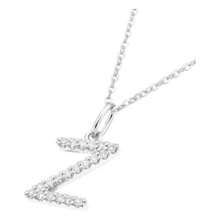 Collar inicial letra Z de oro blanco 9K con diamantes creados 0,12 ct