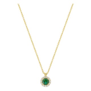 Colar em ouro amarelo 9K com esmeralda criada redonda e diamantes criados 0,13 ct