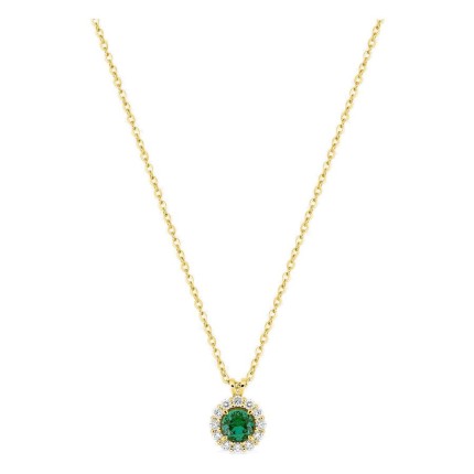 Collar de oro amarillo 9K con esmeralda creada redonda y diamantes creados 0,13 ct