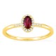 Anillo de oro amarillo 9K con rubí creado y diamantes creados 0,07 ct