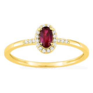 Anillo de oro amarillo 9K con rubí creado y diamantes creados 0,07 ct