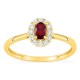 Anillo de oro amarillo 9K con rubí creado y diamantes creados 0,16 ct