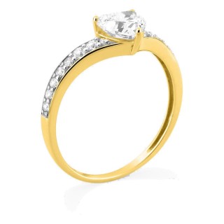 Anel solitário acompanhado em ouro amarelo 18K com pavé de zircónias e ródio
