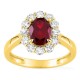 Anel em ouro amarelo 9K com rubi criado e diamantes criados 0,65 ct