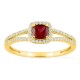Anillo de oro amarillo 9K con rubí creado talla cojín y diamantes creados 0,20 ct