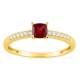 Anel em ouro amarelo 9K com rubi criado lapidação almofada e diamantes criados 0,08 ct
