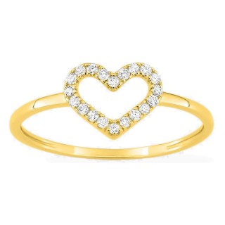 Anel em ouro amarelo 18K com diamantes 0,10 ct e motivo coração