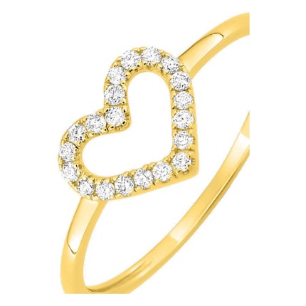 Anel em ouro amarelo 18K com diamantes 0,10 ct e motivo coração