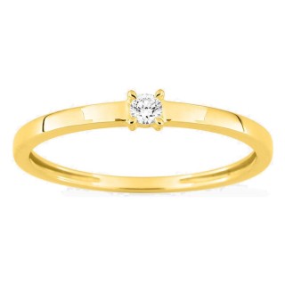 Anillo solitario de oro amarillo 9K con diamante creado 0,05 ct y aro plano