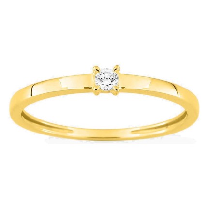Anillo solitario de oro amarillo 9K con diamante creado 0,05 ct y aro plano
