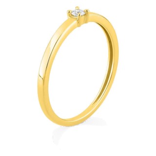 Anillo solitario de oro amarillo 9K con diamante creado 0,05 ct y aro plano