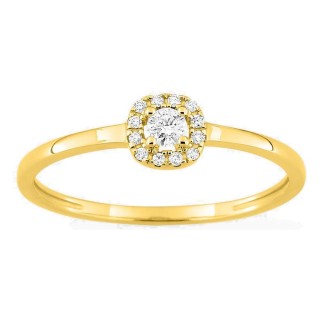 Anillo de oro amarillo 18K con diamante GH-P 0,11 ct y halo