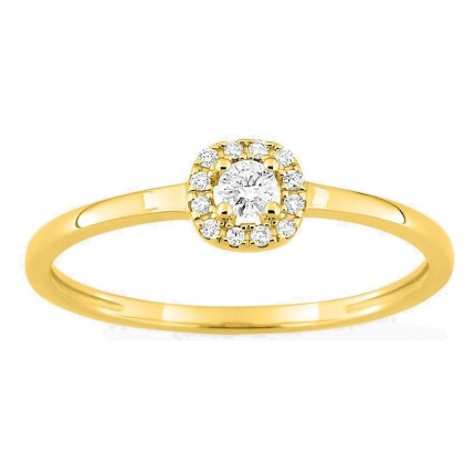 Anillo de oro amarillo 18K con diamante GH-P 0,11 ct y halo