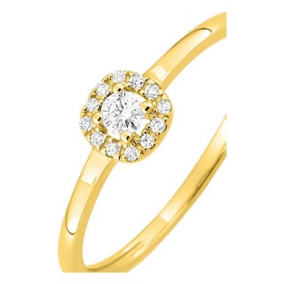 Anillo de oro amarillo 18K con diamante GH-P 0,11 ct y halo