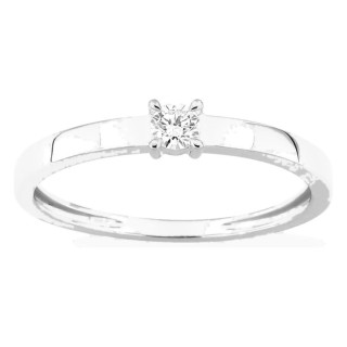 Anel solitário em ouro branco 9K com diamante criado 0,10 ct e aro plano