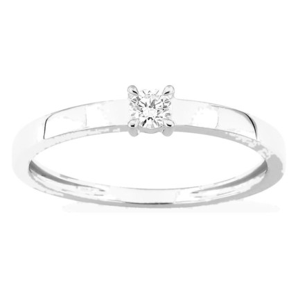 Anillo solitario de oro blanco 9K con diamante creado 0,10 ct y aro plano