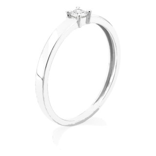 Anillo solitario de oro blanco 9K con diamante creado 0,10 ct y aro plano