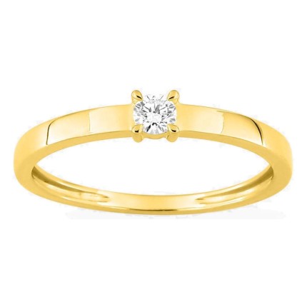 Anillo solitario de oro amarillo 9K con diamante creado 0,10 ct y aro plano
