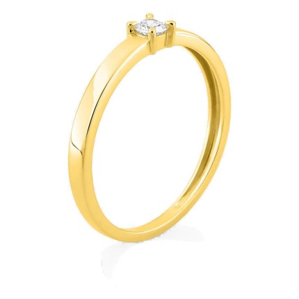 Anillo solitario de oro amarillo 9K con diamante creado 0,10 ct y aro plano