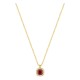 Collar de oro amarillo 9K con rubí creado de talla cojín y diamantes creados 0,05 ct