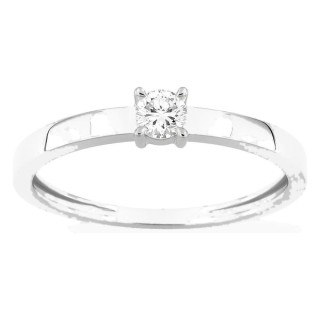 Anillo solitario de oro blanco 9K con diamante creado 0,15 ct y aro plano