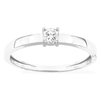Anel solitário em ouro branco 9K com diamante criado 0,15 ct e aro plano
