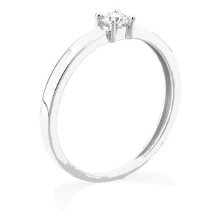 Anel solitário em ouro branco 9K com diamante criado 0,15 ct e aro plano