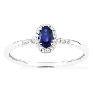 Anillo de oro blanco 9K con zafiro creado y diamantes creados 0,07 ct