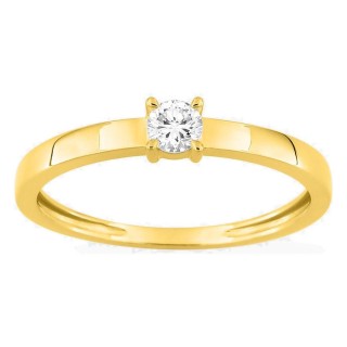 Anillo solitario de oro amarillo 9K con diamante creado 0,15 ct y aro plano