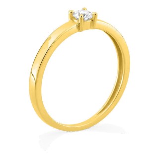 Anillo solitario de oro amarillo 9K con diamante creado 0,15 ct y aro plano