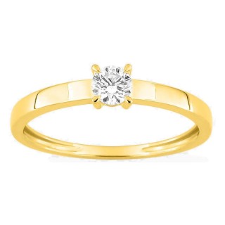 Anillo solitario de oro amarillo 9K con diamante creado 0,20 ct y aro plano