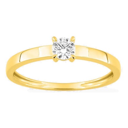 Anel solitário em ouro amarelo 9K com diamante criado 0,20 ct e aro plano