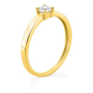 Anel solitário em ouro amarelo 9K com diamante criado 0,20 ct e aro plano