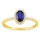 Anel em ouro amarelo 9K com safira criada e diamantes criados 0,11 ct