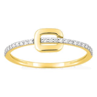 Anillo de oro amarillo 18K y rodio con diamantes 0,12 ct