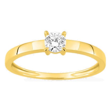 Anel solitário em ouro amarelo 9K com diamante criado 0,10 ct e aro plano