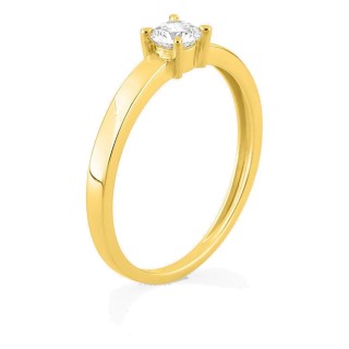 Anel solitário em ouro amarelo 9K com diamante criado 0,10 ct e aro plano
