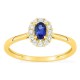 Anel em ouro amarelo 9K com safira criada e diamantes criados 0,16 ct