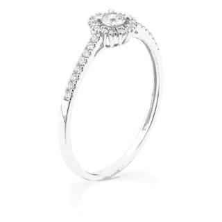 Anillo de oro amarillo 9K con diamantes creados 0,22 ct y centro redondo 0,10 ct en halo
