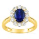 Anillo de oro amarillo 9K con zafiro creado y diamantes creados 0,65 ct