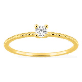 Anel solitário em ouro amarelo 18K com aro perlado e diamante 0,10 ct
