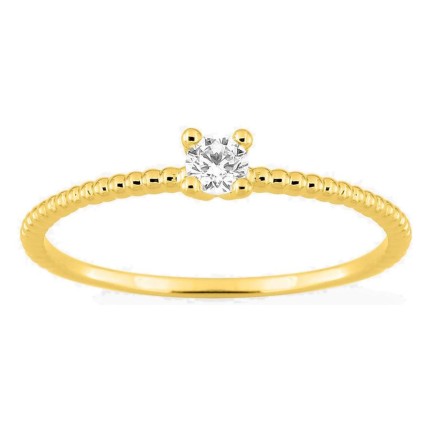 Anillo solitario de oro amarillo 18K con aro perlado y diamante 0,10 ct