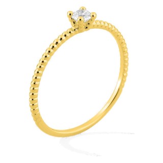 Anillo solitario de oro amarillo 18K con aro perlado y diamante 0,10 ct