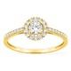 Anel em ouro amarelo 9K com diamantes criados 0,40 ct e centro redondo 0,20 ct em halo
