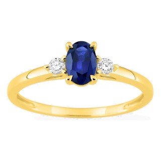 Anillo de oro amarillo 9K con zafiro creado y diamantes creados 0,09 ct
