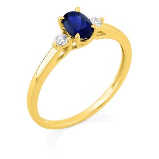 Anillo de oro amarillo 9K con zafiro creado y diamantes creados 0,09 ct