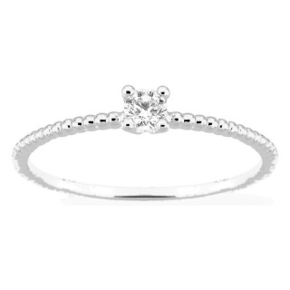Anillo solitario de oro blanco 18K con aro perlado y diamante 0,10 ct